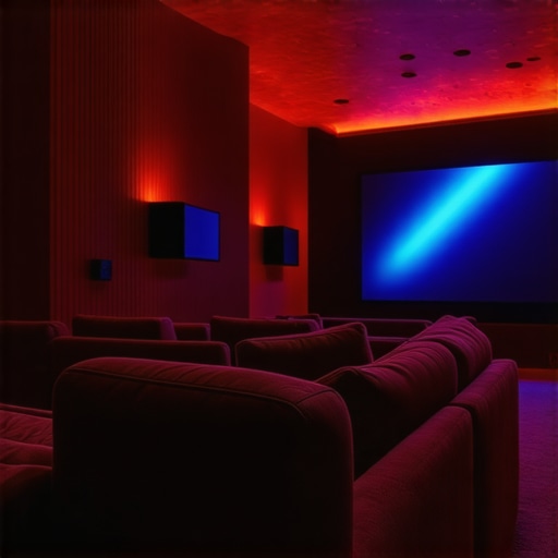 Future of Home Theater Technology A futuristic home theater setup with high-end audio and immersive lighting