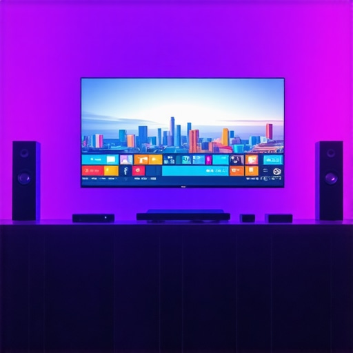 State-of-the-art Home Theater System A sleek, modern home cinema with high-resolution TV and advanced audio equipment