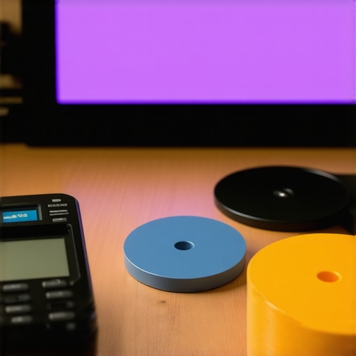A colorimeter and calibration disc used for fine-tuning home theater displays.