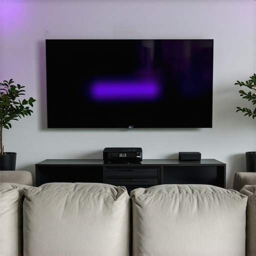 A sleek home theater with latest ALR screen, high-end projector, and ambient lighting for cinematic experience.