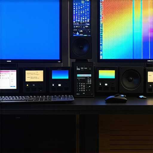 A professional calibration station for home cinema with monitors and calibration equipment.