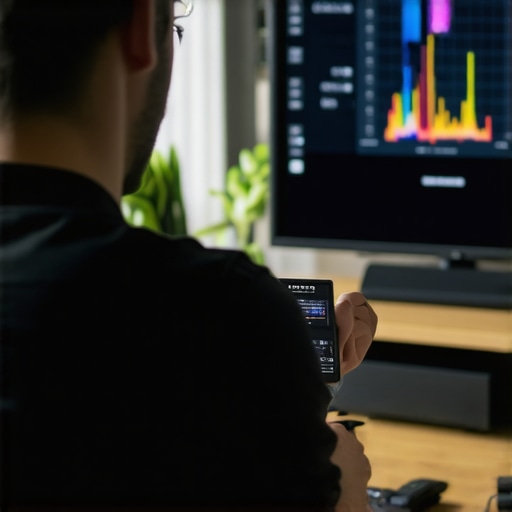 Technician calibrating a home theater monitor with professional tools