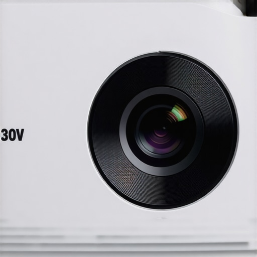 A modern projector using liquid lens technology to automatically adjust focus smoothly.