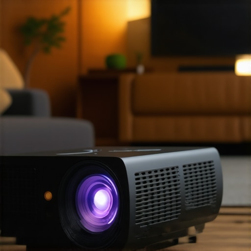 Calibration device measuring a home cinema projector to ensure optimal image quality.