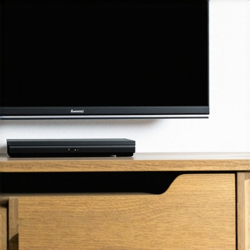 Home media center with fanless streaming device hidden behind furniture
