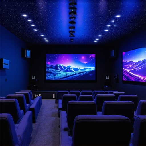 Luxurious home cinema room with advanced projectors and large screens