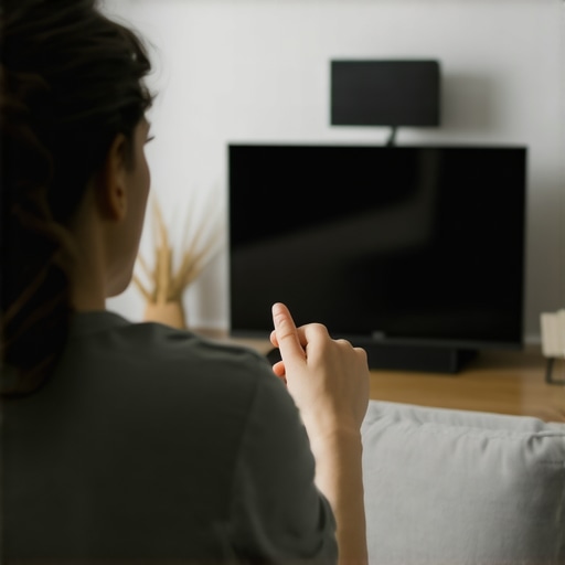 Person changing motion settings on a modern flat-screen TV in living room