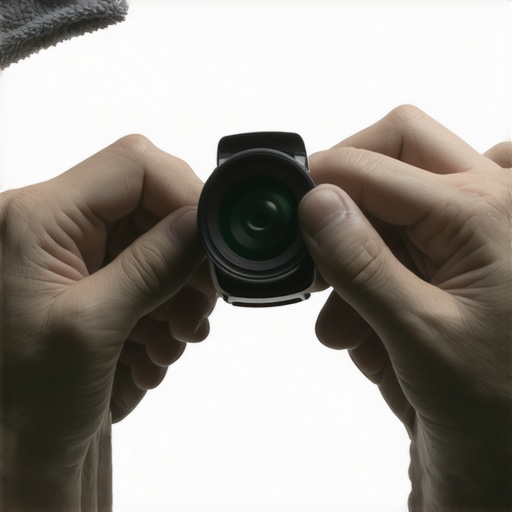Person cleaning projector lens to improve picture clarity in home cinema
