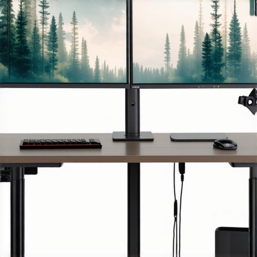 Two ergonomic monitors with adjustable stands on a clean desk with cable management