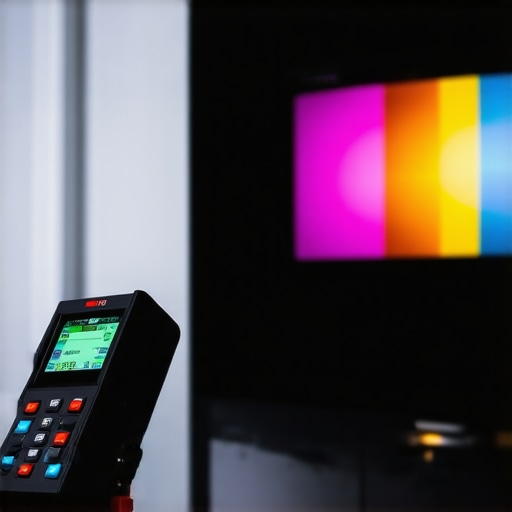 Person using a colorimeter to calibrate a home cinema display