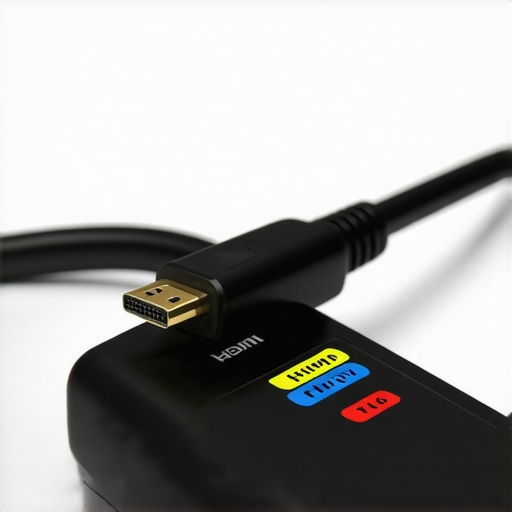 Close-up of HDMI cable testing device showing signal quality