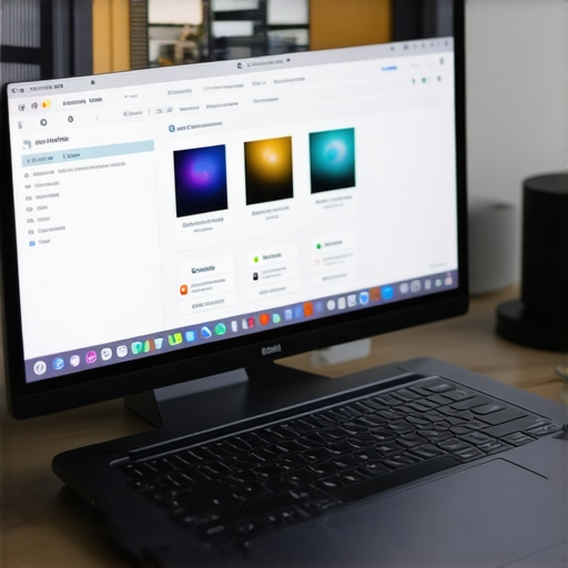 MacBook connected to a monitor with calibration settings visible on screen.
