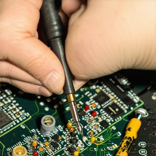 Technician soldering an HDMI port to fix internal loose connections.