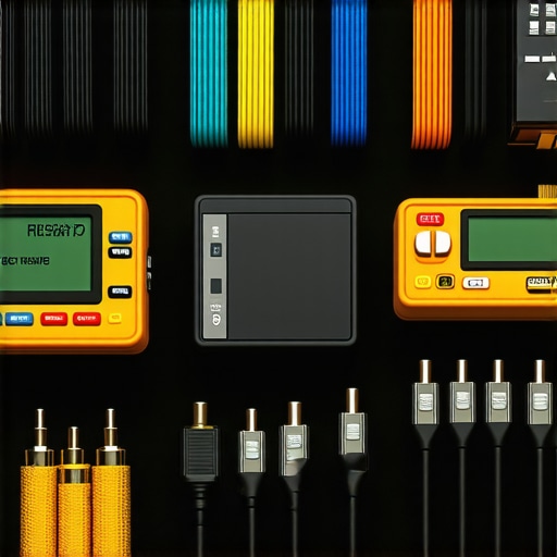 Home Theater Calibration Tools Professional calibration devices and cables used for maintaining home theater equipment.