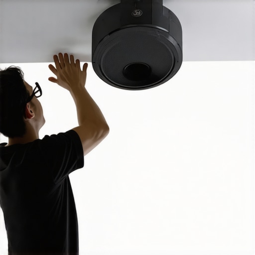 Person installing a speaker upside down on the wall