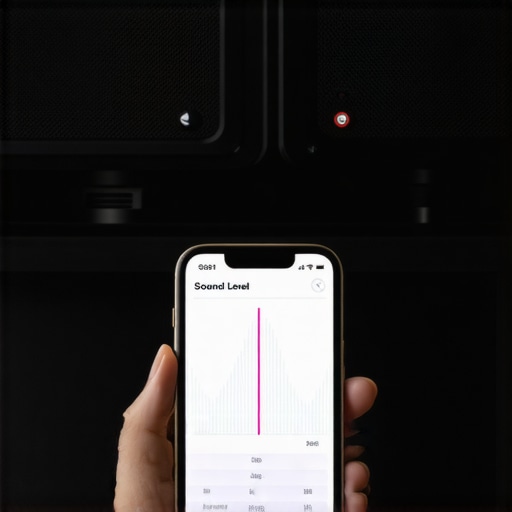 Smartphone with sound level meter app calibrating home theater speakers