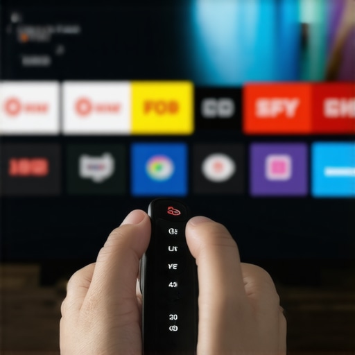 Accessing Smart TV Settings for Optimization Person adjusting settings on a smart TV remote with settings menu visible on screen.