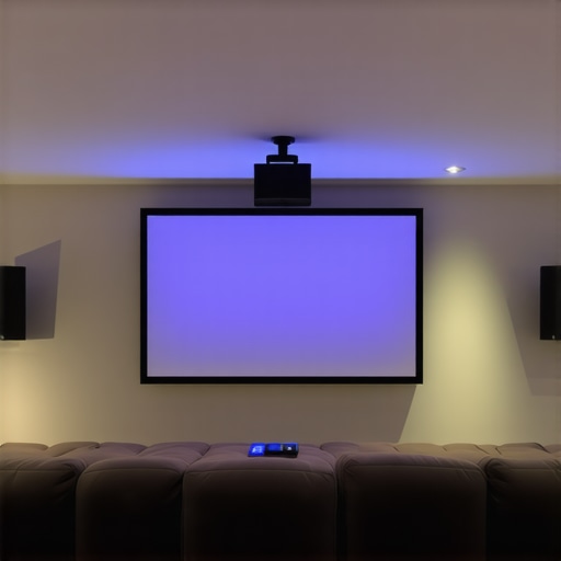 A well-designed home theater room showing proper lighting, soundproofing, and projection