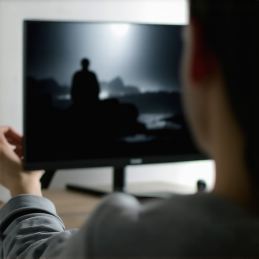 Person fine-tuning a TV's picture settings to improve black levels during dark scenes.
