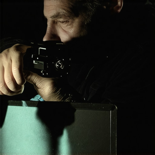 Careful Maintenance of a Home Cinema Projector Technician cleaning a projector lens with microfiber cloth in a dimly lit home theater