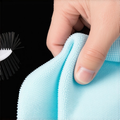 Cleaning a projector lens with microfiber cloth and blower Person using microfiber cloth and blower brush to clean a projector lens