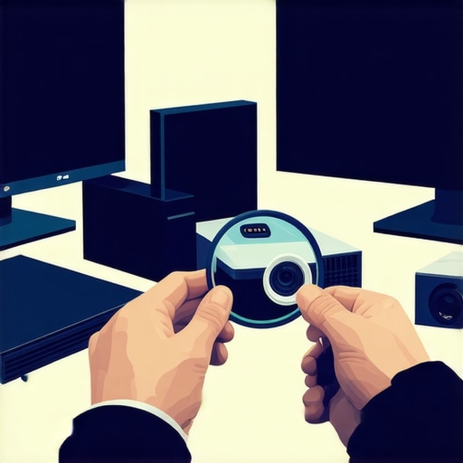 A tech expert examining high-end streaming devices and displays with focus on subtle details