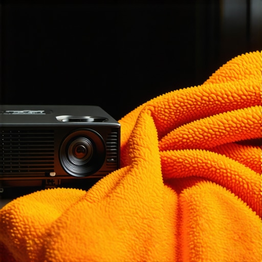 Essential Home Theater Maintenance Tools Microfiber cloth and rocket dust blower used for cleaning projector lens