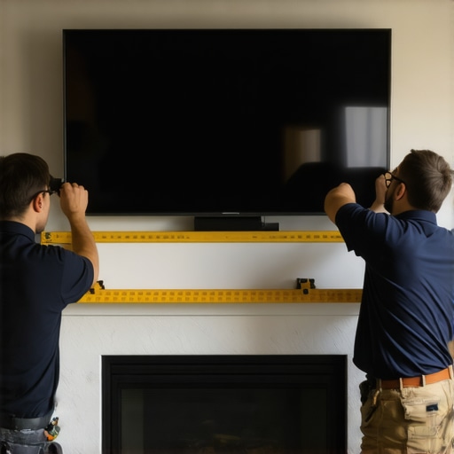 Expert TV Mounting Above Fireplace Technician carefully measuring and installing a TV mount above a fireplace.