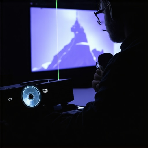 Home Theater Calibration Setup Technician using tools to calibrate a projector for optimal picture quality