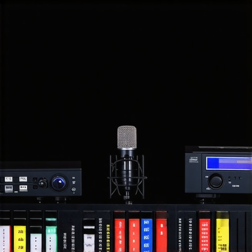 Home Theater Calibration Tools A measurement microphone connected to a home theater receiver, ready for calibration.