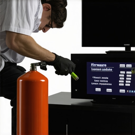 Technician cleaning home theater devices with compressed air and microfiber cloth
