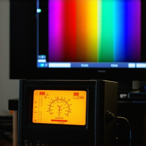 Monitor calibration tool in home cinema Professional calibration tool being used on a home theater monitor.