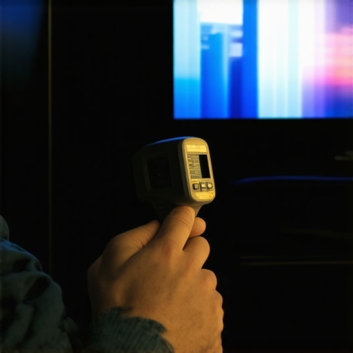 Monitoring Home Theater Temperatures with a Digital Infrared Thermometer Person measuring the temperature of home theater equipment with an infrared thermometer