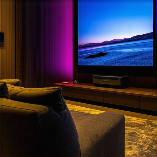 Optimized Home Cinema A modern home theater room with calibrated monitors, projector, and proper lighting for cinematic experience