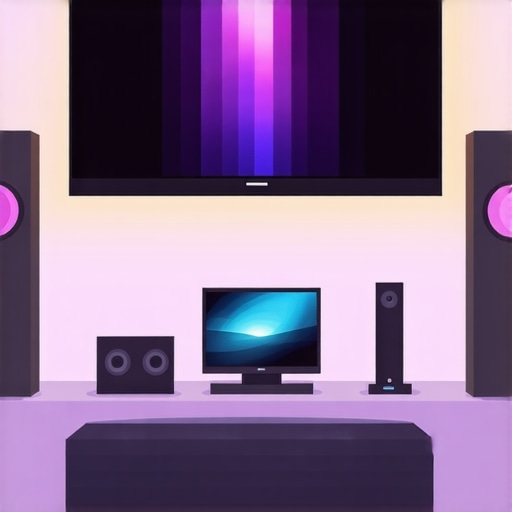 Optimized Home Theater Environment A sophisticated home theater with well-calibrated screens, ambient lighting, and organized cables.