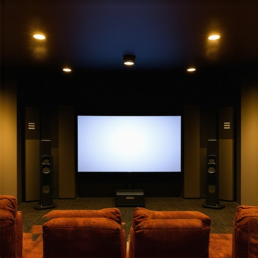 Optimized Home Theater Setup A well-calibrated, professional home cinema room with monitors, projector, and acoustic treatments.