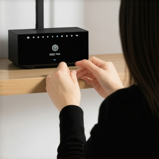 Person repositioning Wi-Fi router to improve signal in living room.