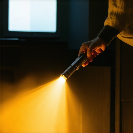 Tool for Maintaining Home Theater Equipment A person cleaning AV equipment with a compressed air duster in a home theater setting.
