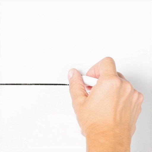 Using Chalk for Precise Wall Bracket Alignment Hand drawing chalk line on wall to align projector mount.