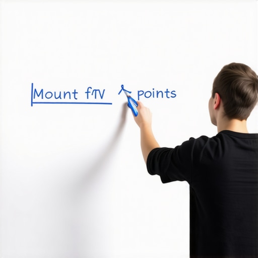 Person marking a wall with chalk and a level for precise TV mount