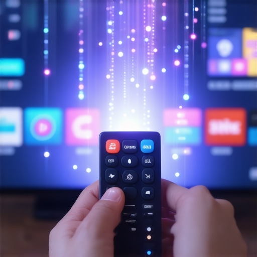 Accessing Secret TV Service Menus A person using a remote to enter hidden codes into a smart TV to access technician menus and disable ads.