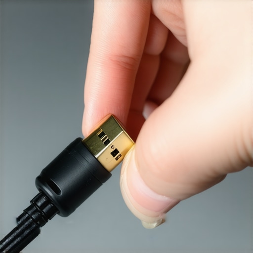 Applying electrical tape to HDMI connector Macro view of an HDMI cable being reinforced with tape for a tighter port fit.
