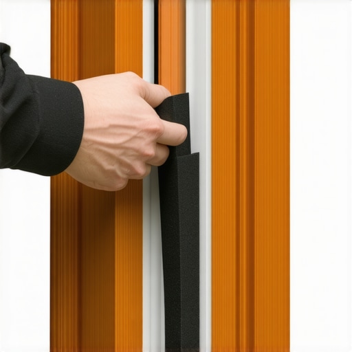 Applying high-density foam to a door frame Applying black rubber foam weatherstripping to a home theater door frame to stop subwoofer rattles.