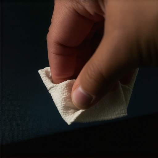 Step-by-step guide on applying pressure with a microfiber cloth to fix a stuck pixel on an LCD screen.