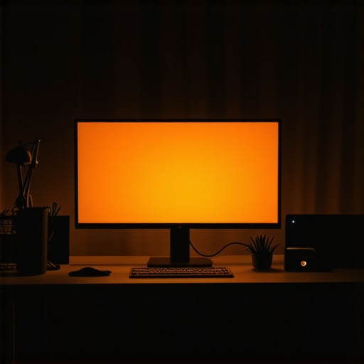 Bias lighting for reduced monitor eye strain A computer monitor with warm LED bias lighting behind it in a dark room to reduce eye fatigue