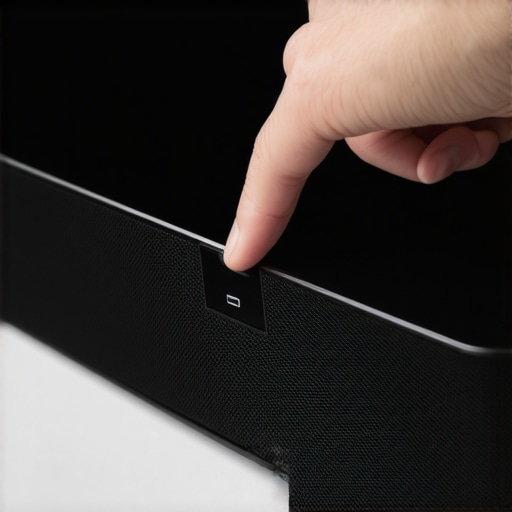 A person applying black tape to a soundbar sensor to prevent remote control interference.