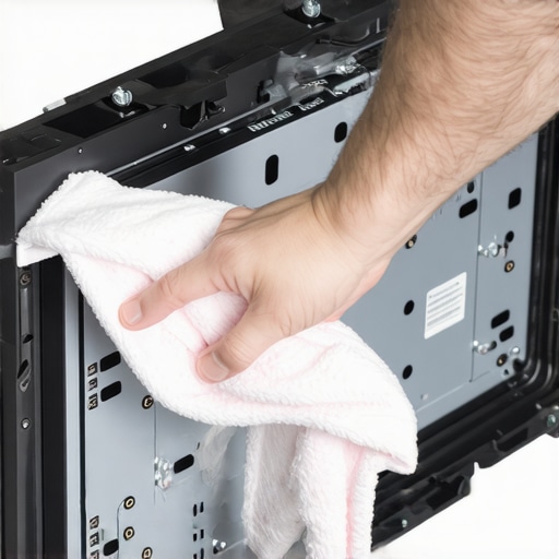Cleaning the TV back for LED installation A person cleaning the back of a TV with a cloth before applying adhesive LED strips.