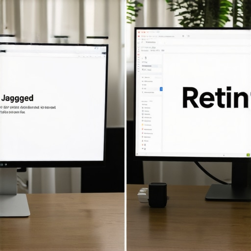 Close-up comparison of blurry versus sharp HiDPI text on a macOS external display