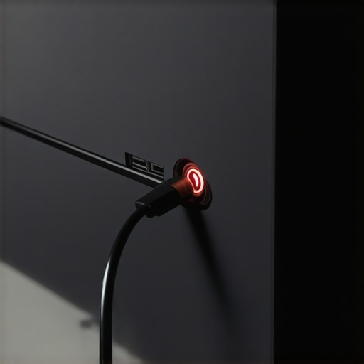 A hand inserting a fiber optic audio cable into a glowing red digital port on a TV.