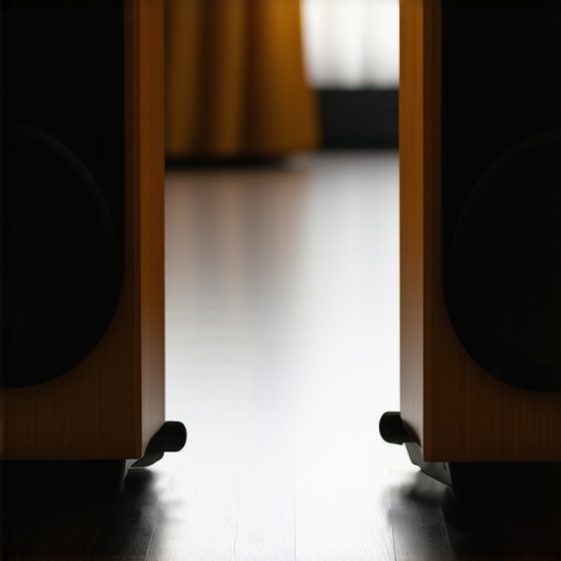 DIY Speaker Decoupling with Painted Tennis Balls Half-cut tennis balls painted black used to isolate speakers from hardwood floors.